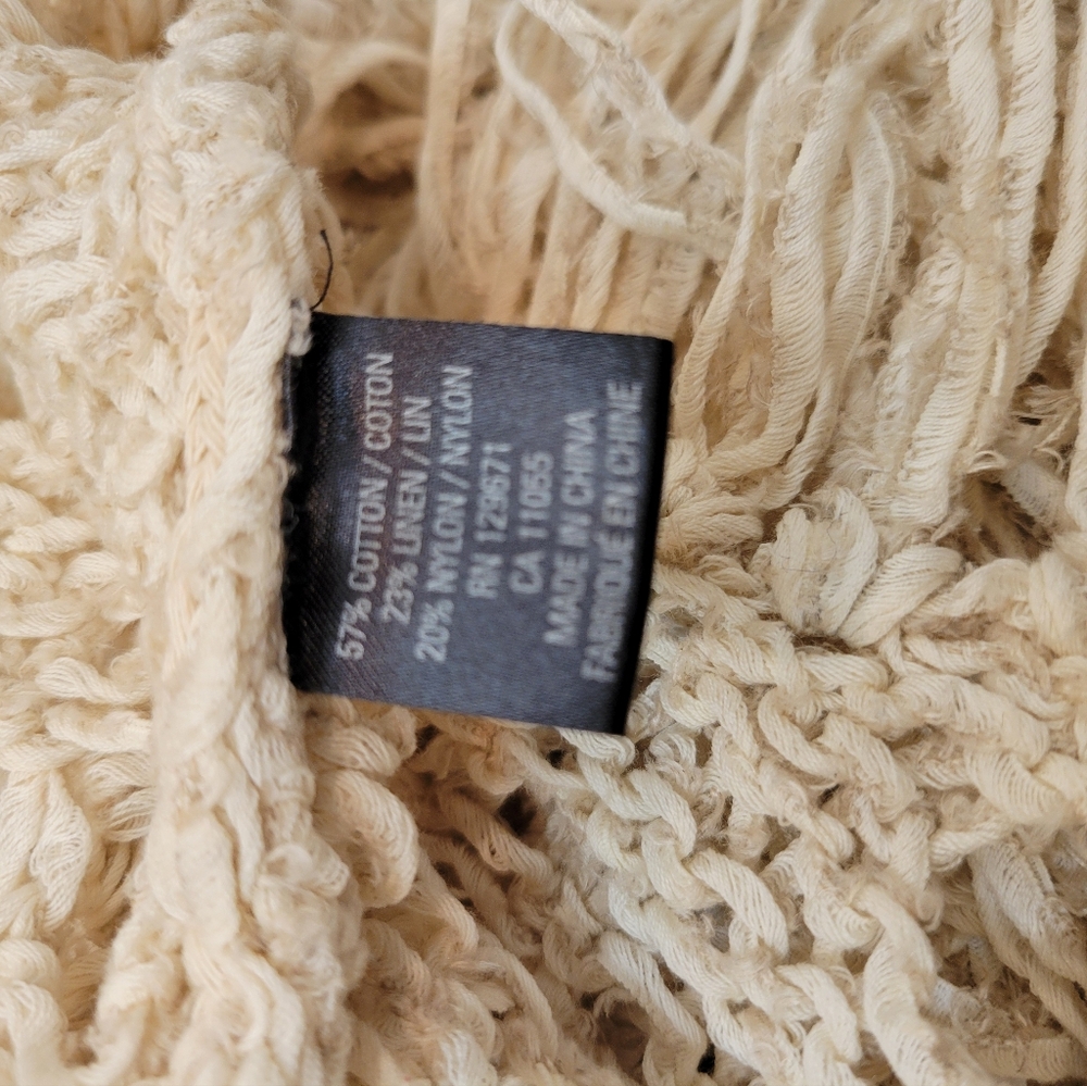 ITALIAN YARN CREAM KNIT PONCHO w/ FRINGE - Picture 7 of 7